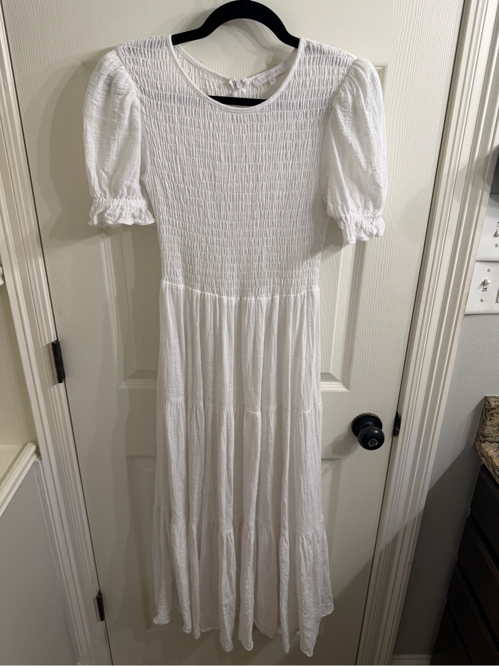Olivaceous White Smocked Puff-Sleeve Maxi Dress - Picture 1 of 2